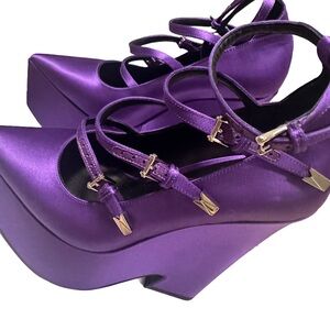 Purple Satin Platform Wedge Heels